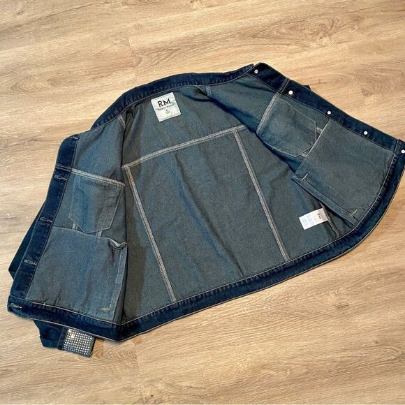 REBECCA MINKOFF DARK WASH DENIM JACKET WITH RHINESTONE EMBELLISHED CUFFS XL NWT - Picture 7 of 16